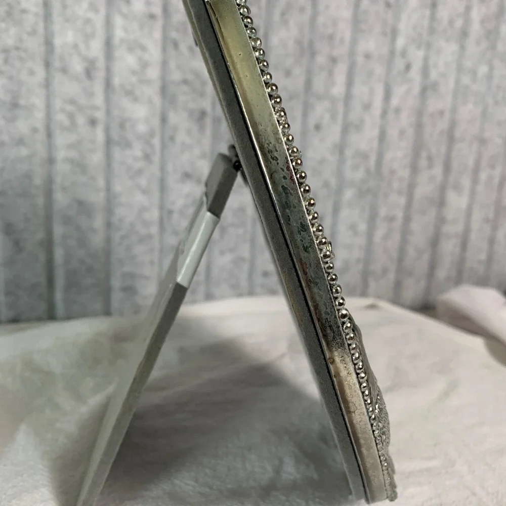 Vintage Figi Graphics 1990 Antiqued Silver Plated Oval Bird Rose Frame RR-63S